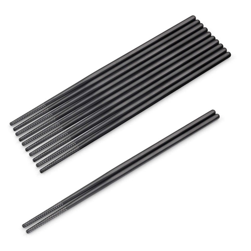 SHARECOOK Stainless Steel Chopsticks, 9.45 Inches, Reusable (5 Pairs, Black) - Image 1